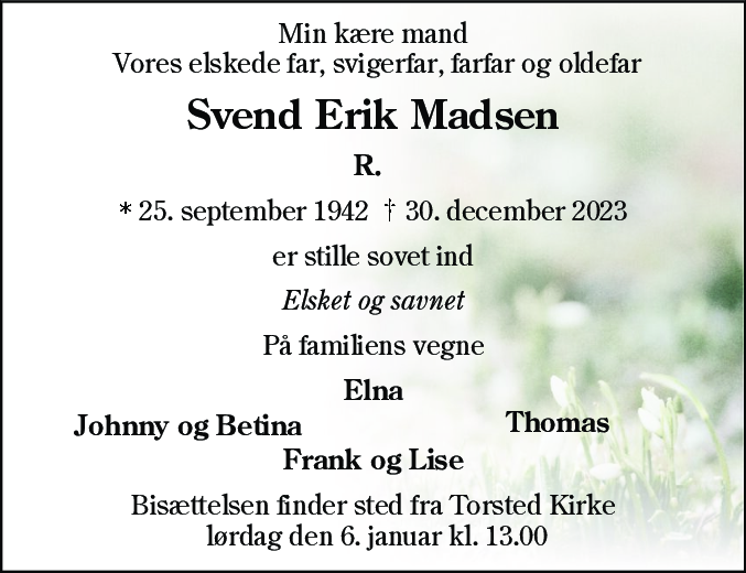 Dødsannonce for Svend Erik Madsen