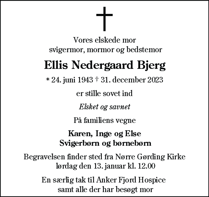 Dødsannonce for Ellis Nedergaard Bjerg