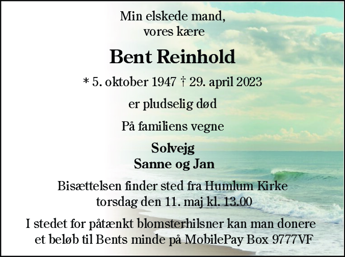 Dødsannonce for Bent Reinhold