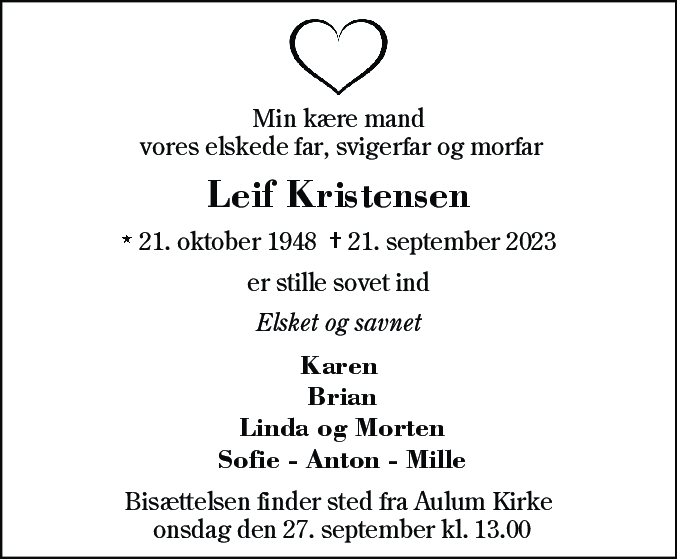 Dødsannonce for Leif Kristensen