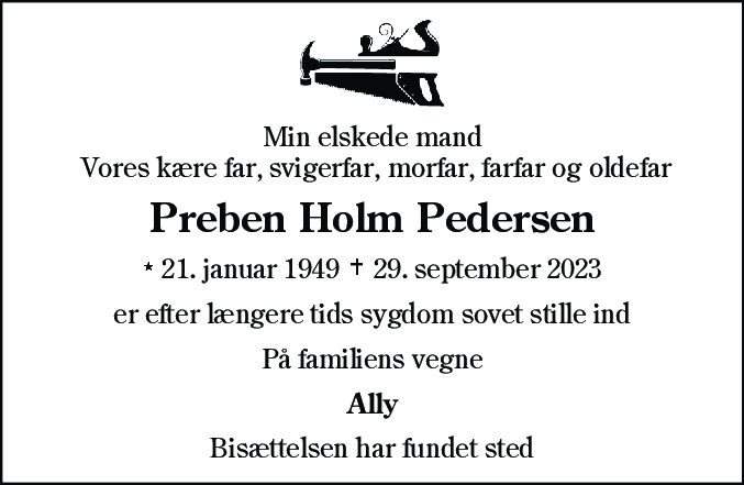 Dødsannonce for Preben Holm Pedersen