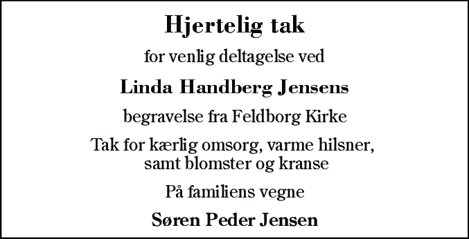 Dødsannonce for Linda Handberg Jensen