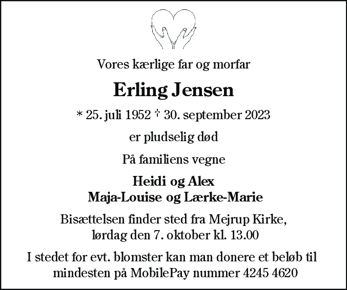 Dødsannonce for Erling Jensen