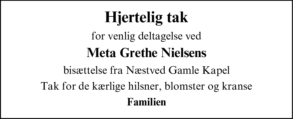Dødsannonce for Meta Grethe Nielsen