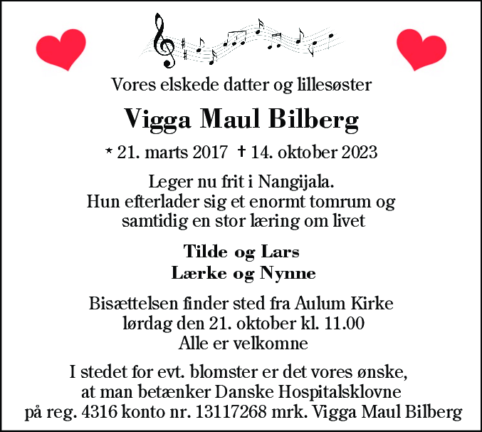 Dødsannonce for Vigga Maul Bilberg
