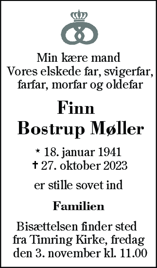 Dødsannonce for Finn Bostrup Møller