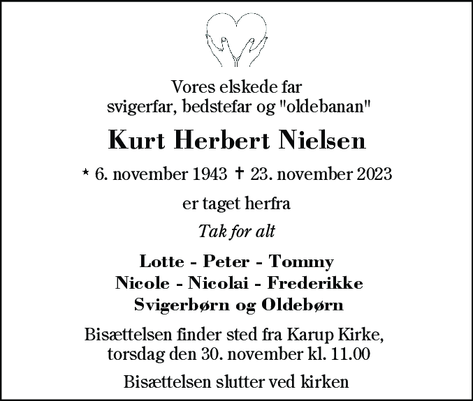 Dødsannonce for Kurt Herbert Nielsen