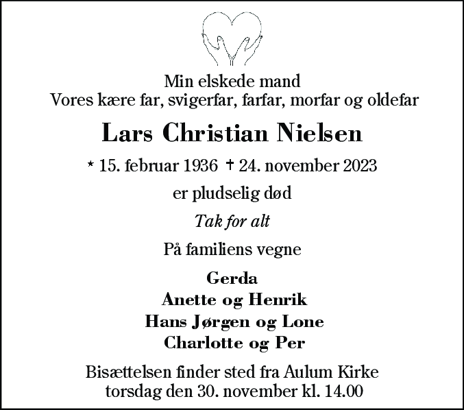 Dødsannonce for Lars Christian Nielsen