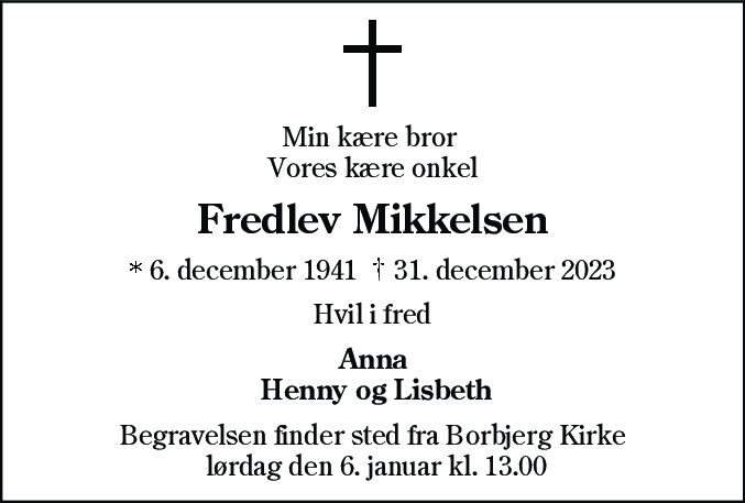 Dødsannonce for Kristian Fredlev Mikkelsen