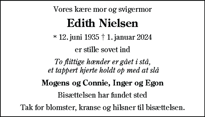 Dødsannonce for Edith Nielsen