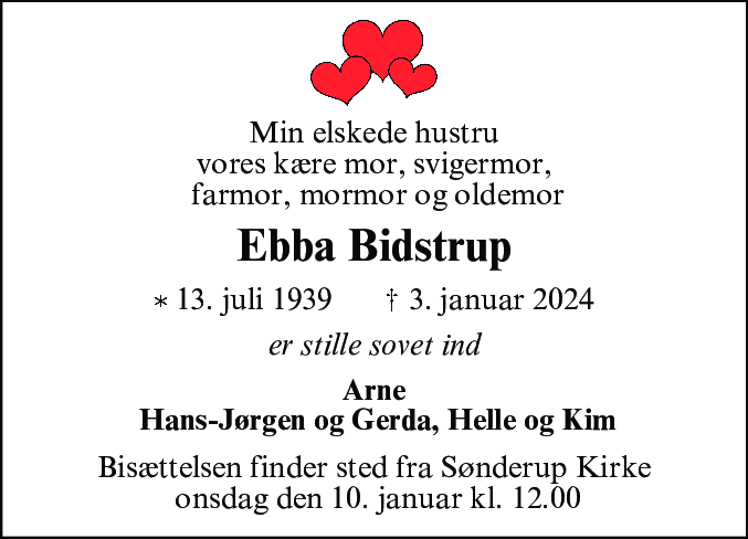 Dødsannonce for Ebba Bidstrup