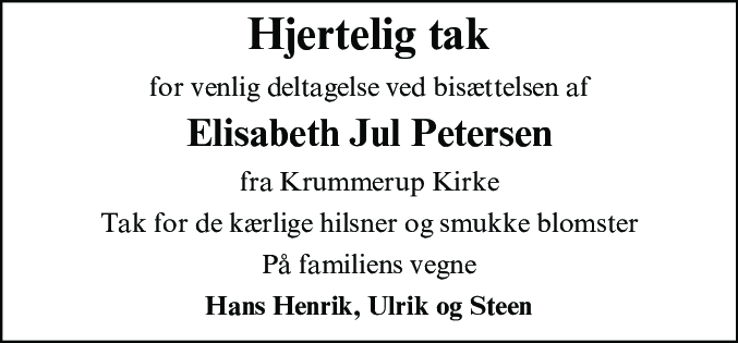 Dødsannonce for Elisabeth Petersen