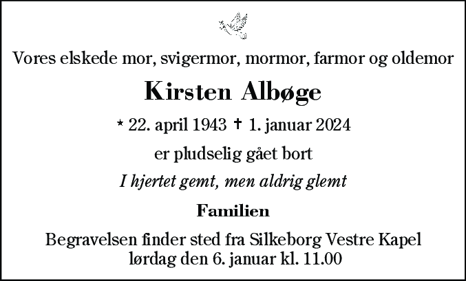 Dødsannonce for Kirsten Kristiansen