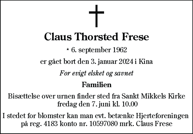 Dødsannonce for Claus Thorsted Frese