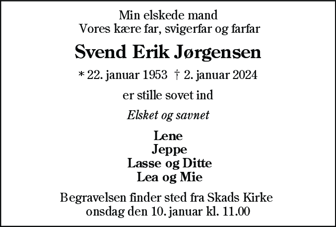Dødsannonce for Svend Erik Jørgensen