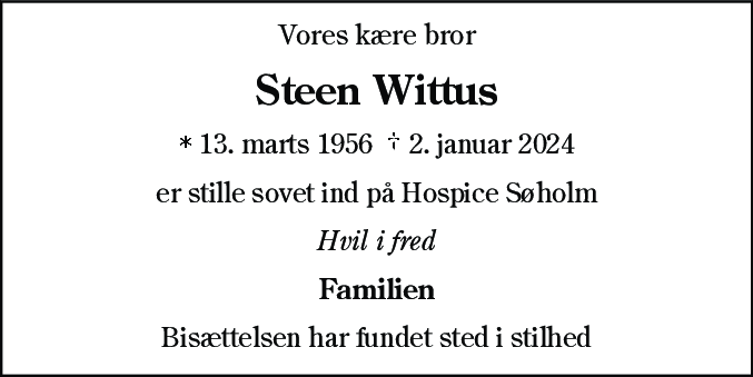 Dødsannonce for Steen Wittus