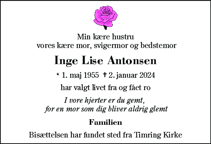 Dødsannonce for Inge Lise Antonsen