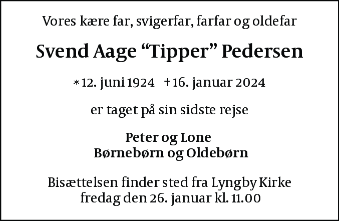 Dødsannonce for Svend Aage Pedersen