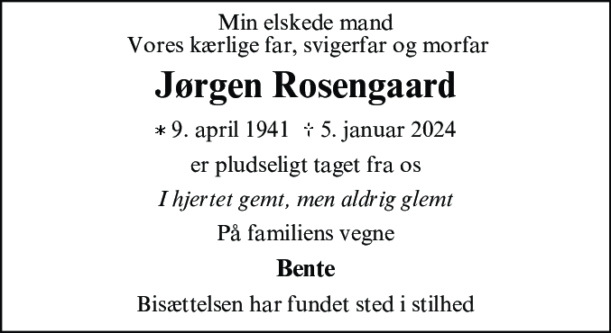 Dødsannonce for Jørgen Rosengaard