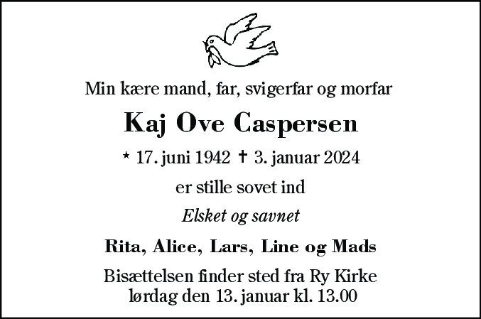 Dødsannonce for Kaj Ove Caspersen