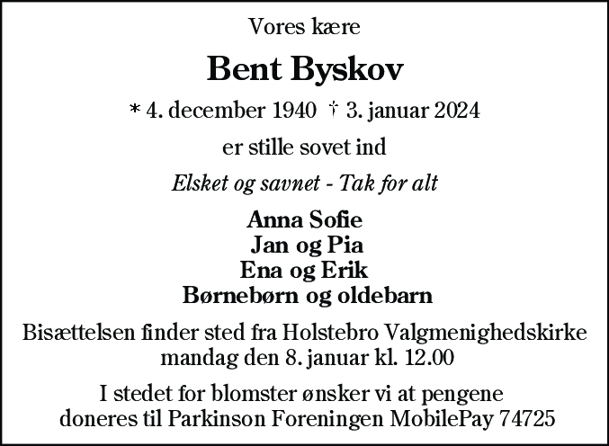 Dødsannonce for Bent Byskov