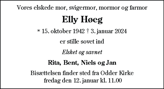 Dødsannonce for Elly Høeg
