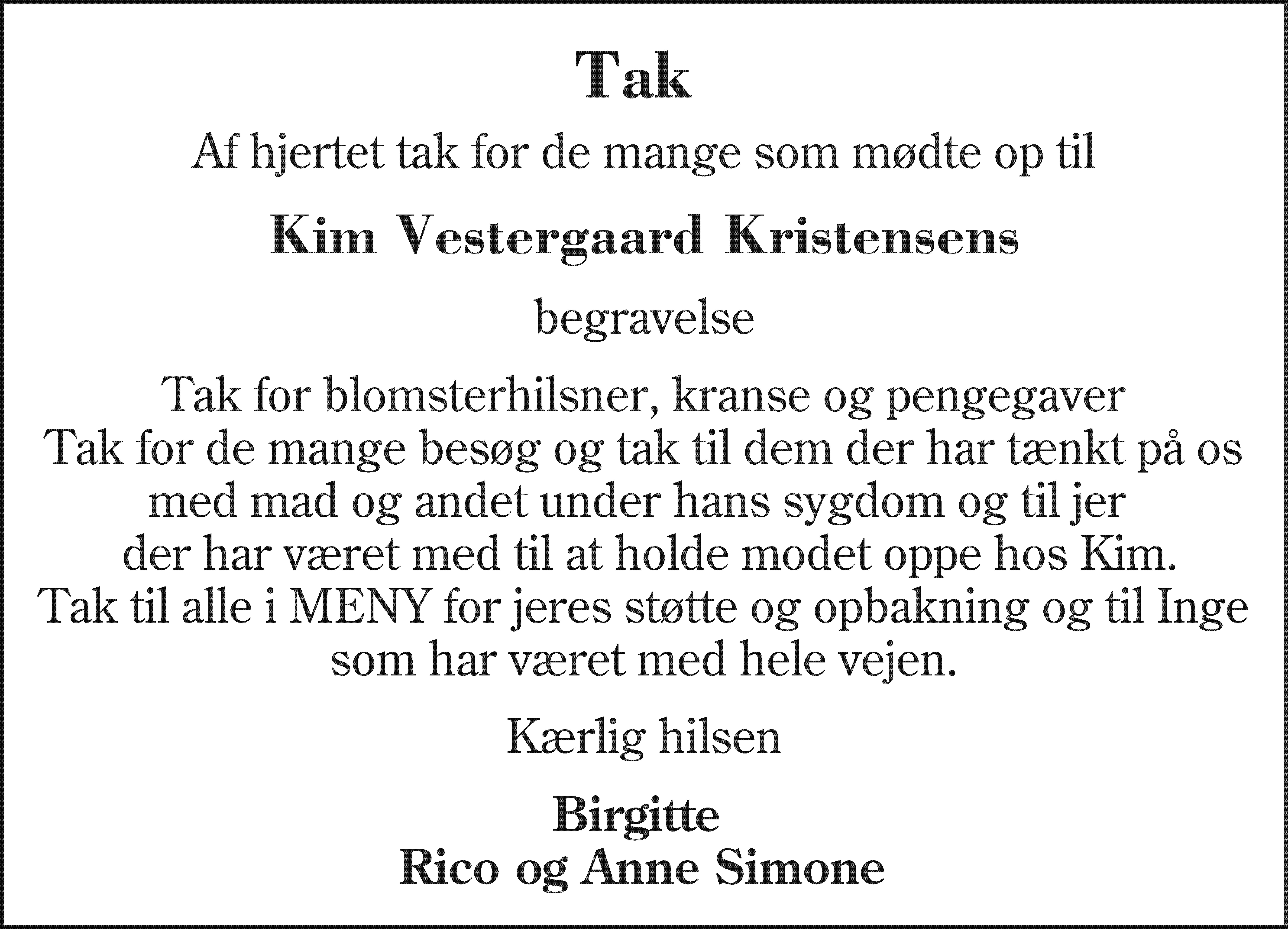 Dødsannonce for Kim Vestergaard Christensen