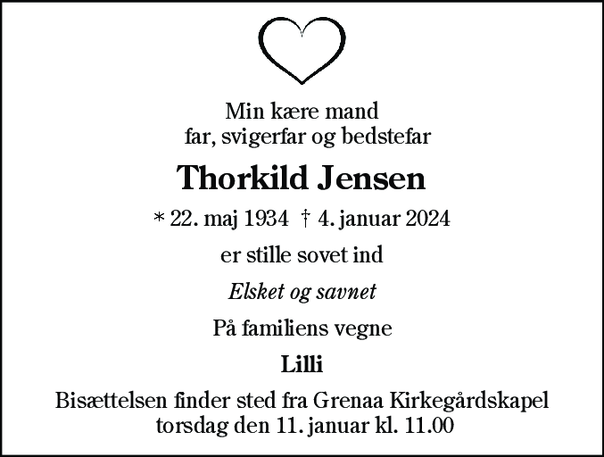 Dødsannonce for Thorkild Jensen