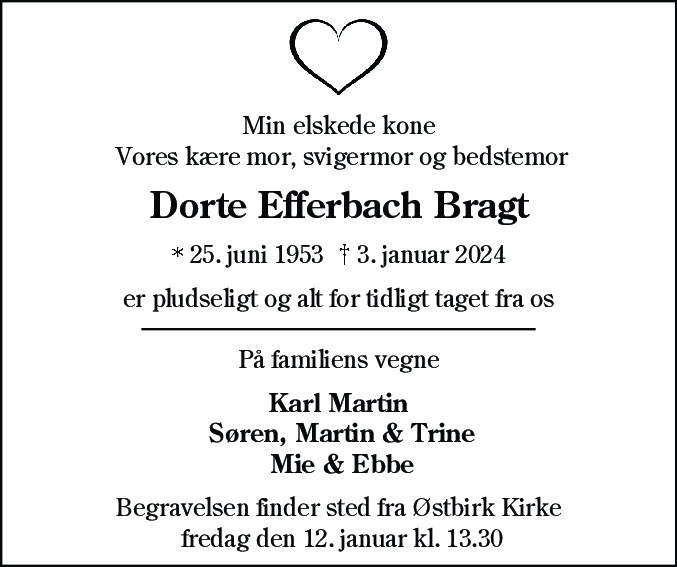 Dødsannonce for Dorte Efferbach Bragt