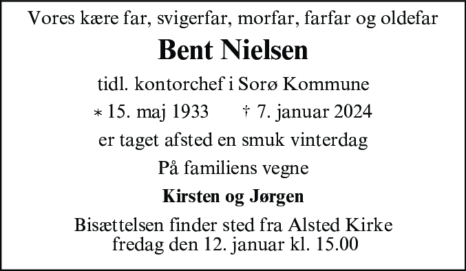 Dødsannonce for Bent Thorkild Nielsen