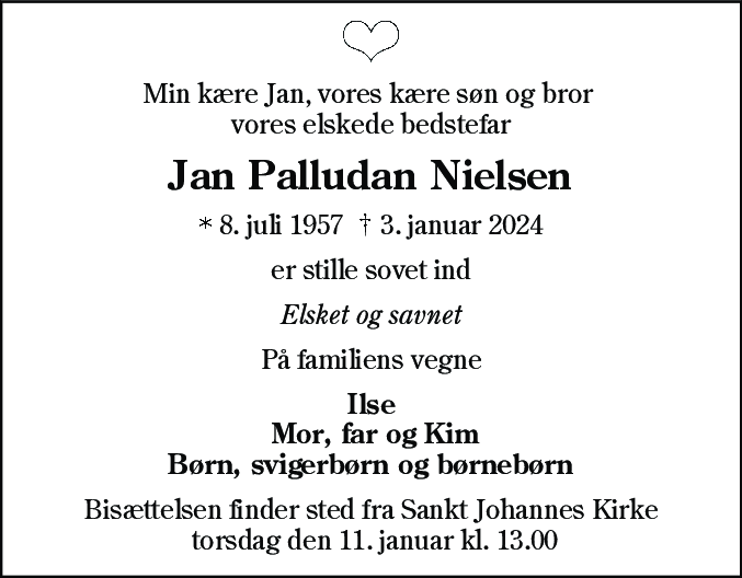 Dødsannonce for Jan Palludan Nielsen