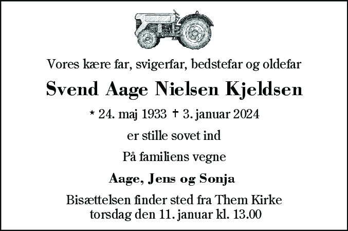 Dødsannonce for Svend Aage Nielsen Kjeldsen