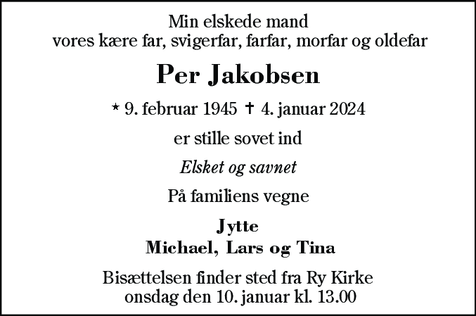 Dødsannonce for Per Jakobsen