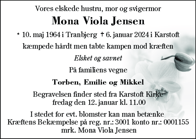 Dødsannonce for Mona Viola Jensen