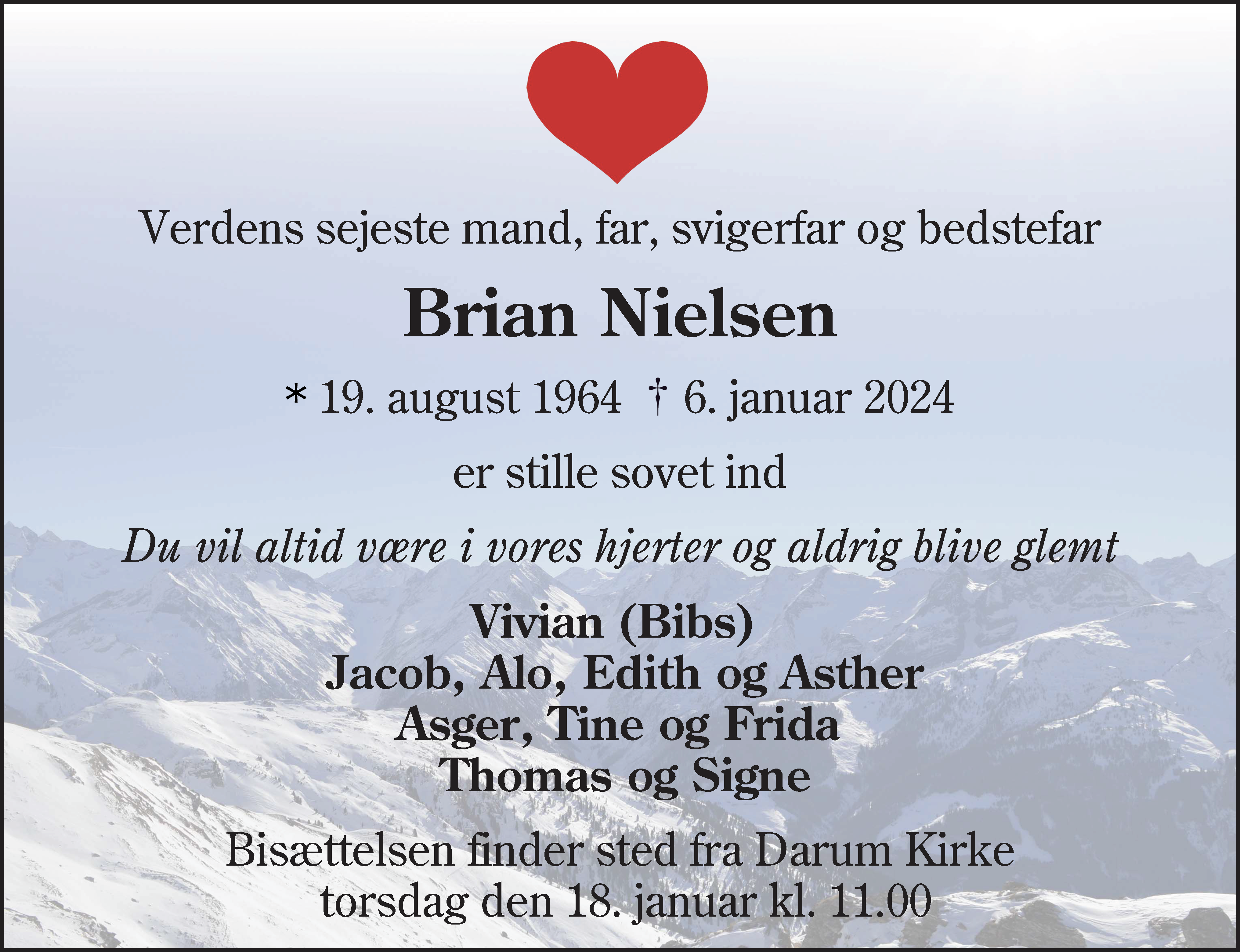 Dødsannonce for Brian Nielsen