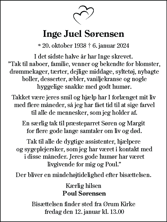 Dødsannonce for Inge Juel Sørensen