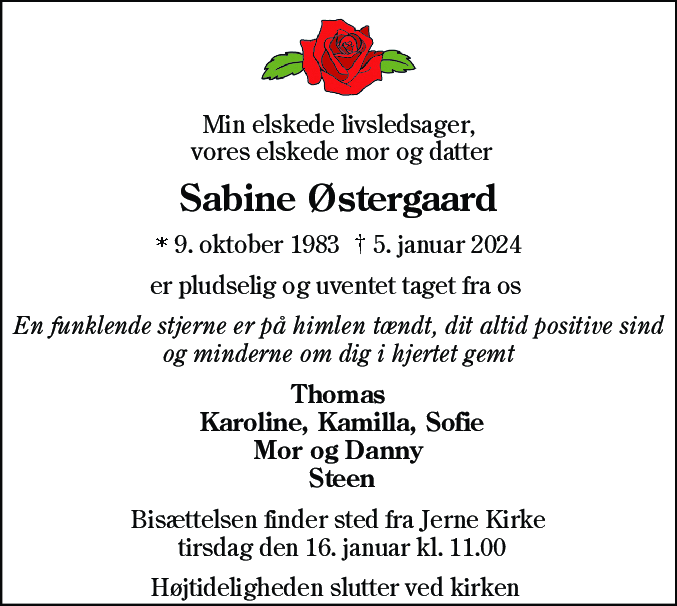 Dødsannonce for Sabine Østergaard
