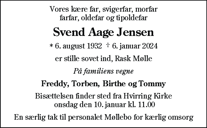 Dødsannonce for Svend Aage Jensen