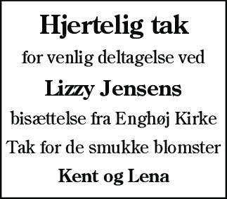 Dødsannonce for Lizzy Jensen