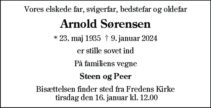 Dødsannonce for Arnold Sørensen