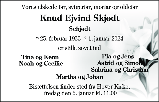 Dødsannonce for Knud Ejvind Skjødt