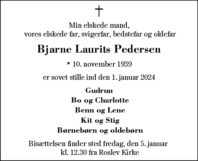 Dødsannonce for Bjarne Laurits Pedersen