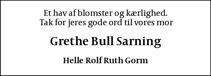 Dødsannonce for Grethe Bull Sarning