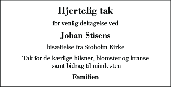 Dødsannonce for Johan Stisen