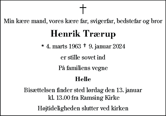 Dødsannonce for Henrik Kristensen Trærup