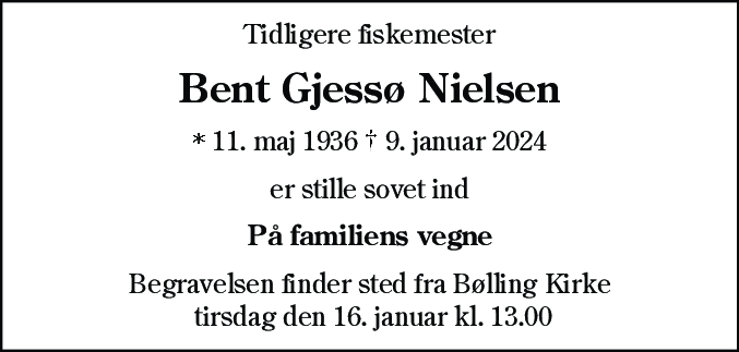 Dødsannonce for Bent Gjessø Nielsen