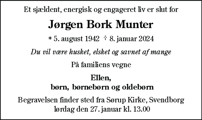 Dødsannonce for Jørgen Bork Munter