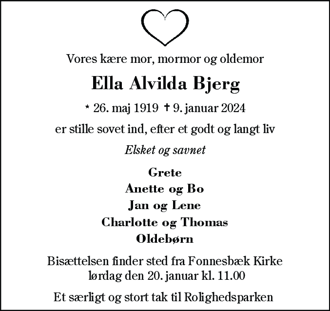 Dødsannonce for Ella Alvilda Bjerg