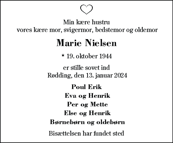 Dødsannonce for Marie Nielsen