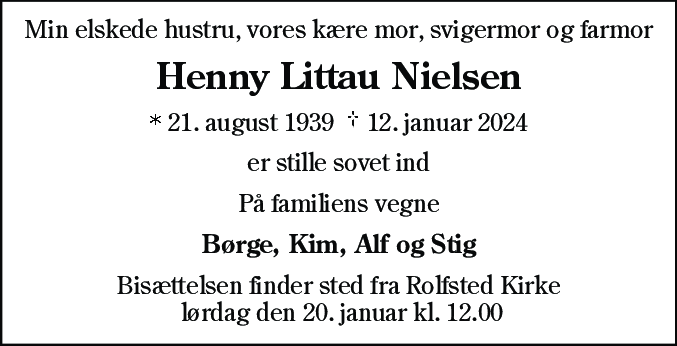 Dødsannonce for Henny Littau Nielsen